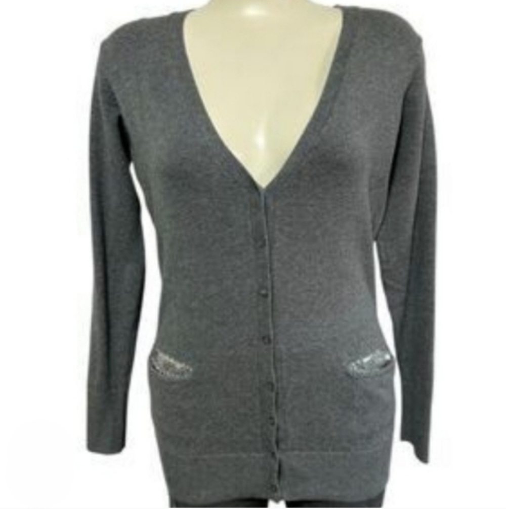 -- Cache Gray Women's Sweater with Sequin Accents Size Small
